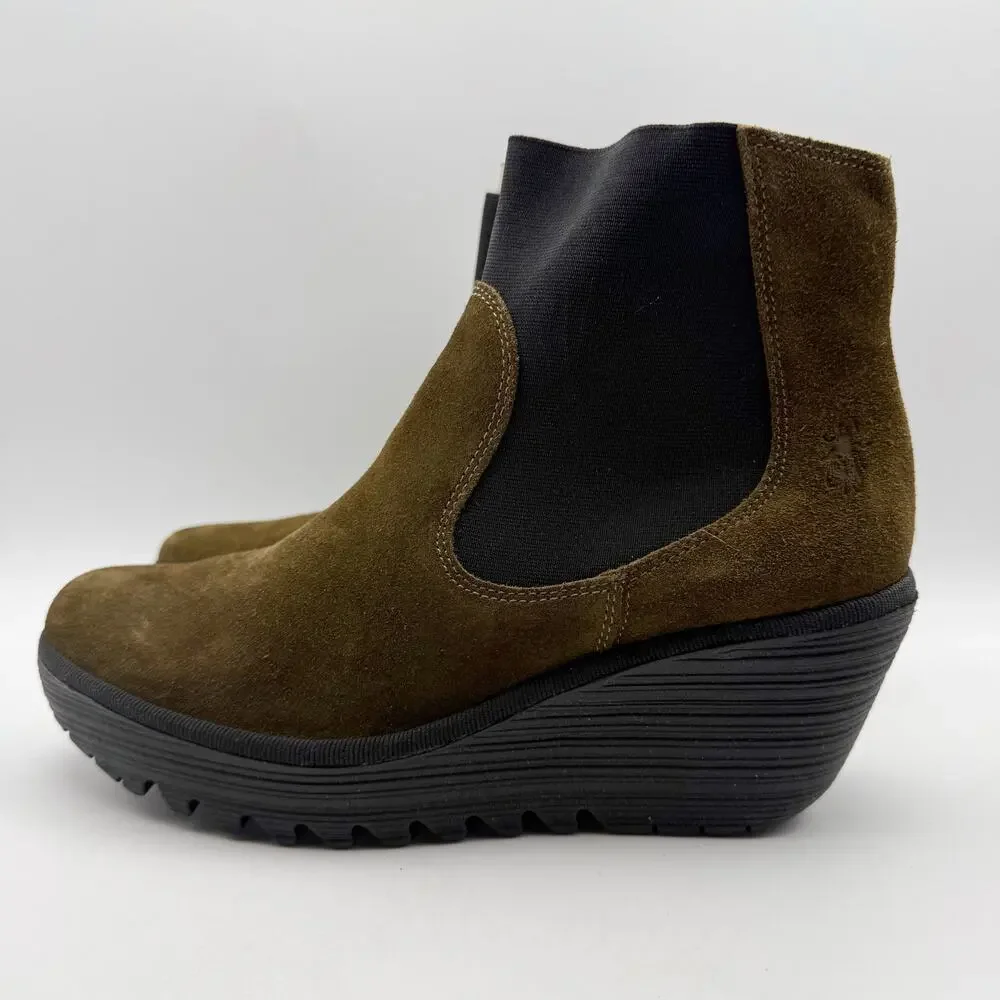 Fly London Womens Wedge Bootie EU 39 US 8-8.5 Brown Suede YADE398FLY NWOB
